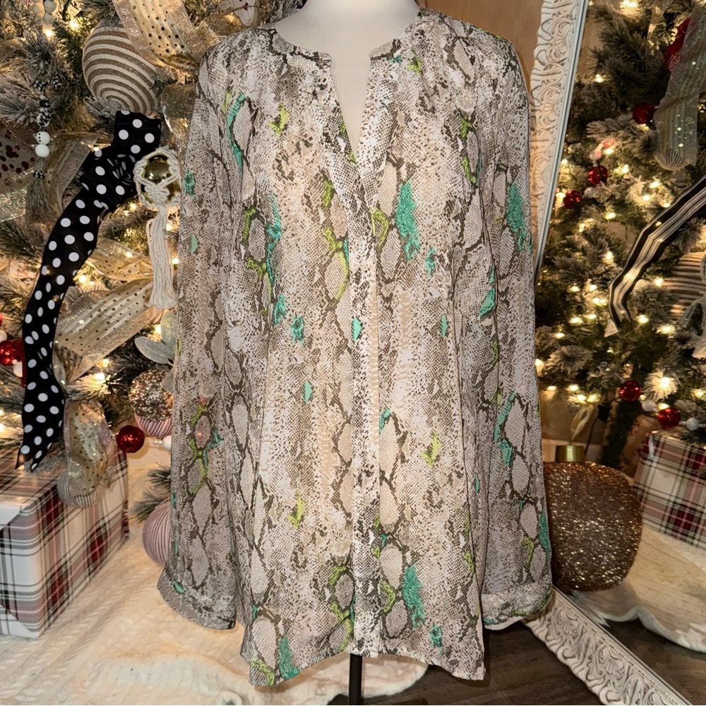 Covington Essentials Snake Print Sheer Blouse - image 1